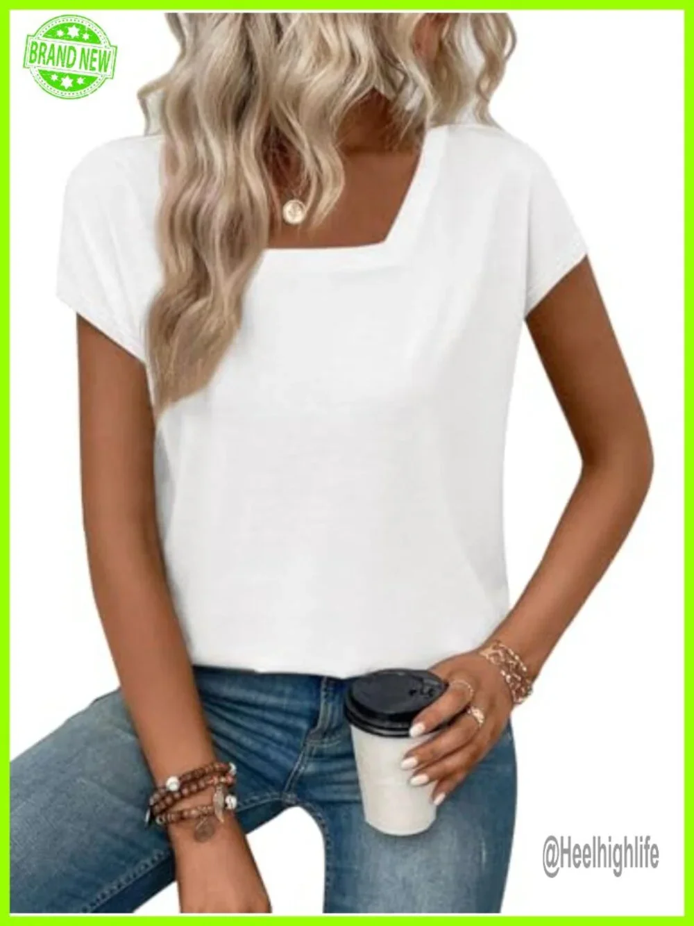 Women's Square Neck Short Sleeve Tee Casual Basic T-Shirt